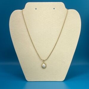 Elegant Gold Tone Snake Chain Necklace with White Faux Pearl Pendant